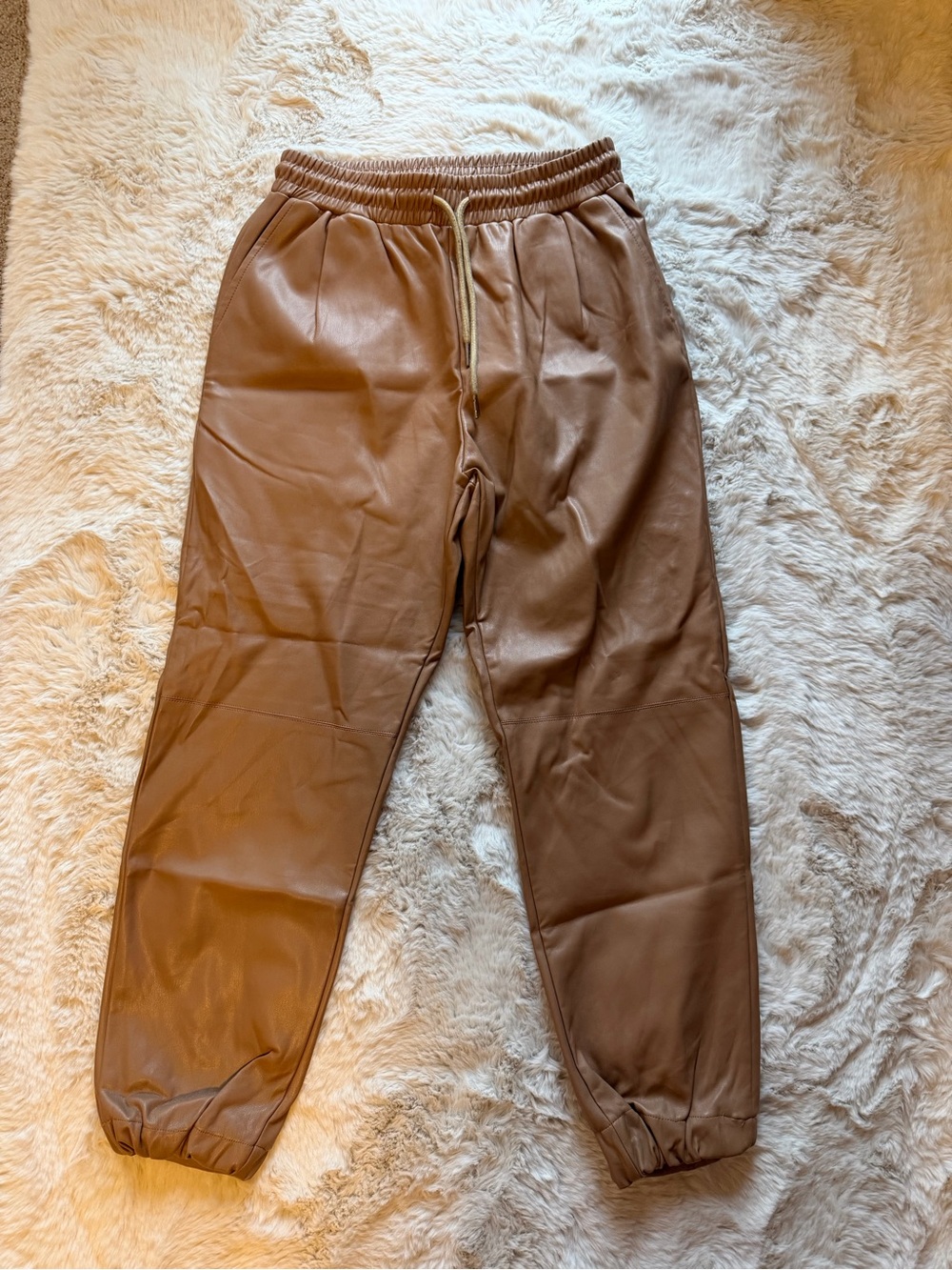 Women’s Brown Faux-Leather Jogger Pants - Comfortable Cropped Fit